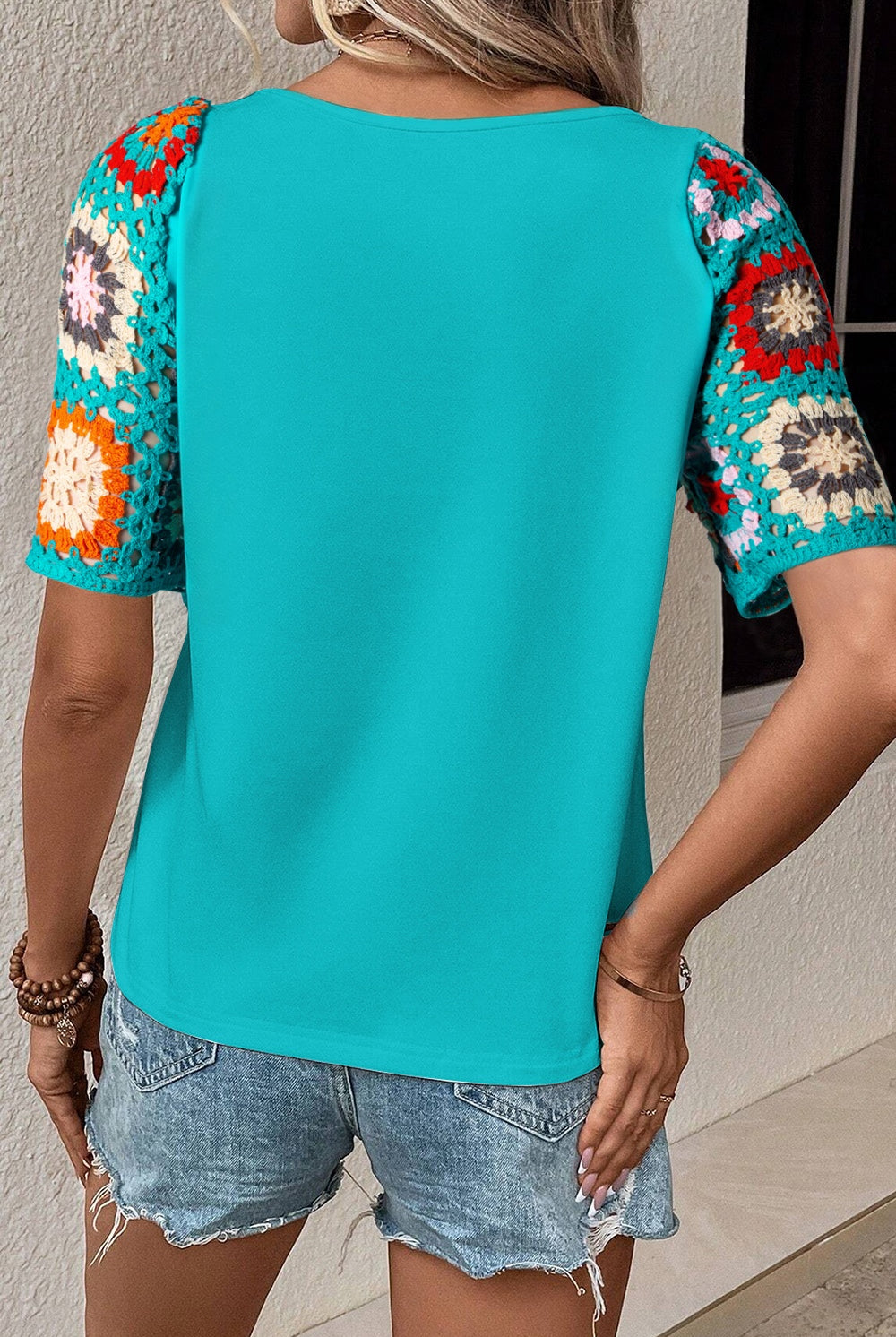 Geometric Round Neck Short Sleeve Blouse-Short Sleeves-Trendsi-Urban Threadz Boutique, Women's Fashion Boutique in Saugatuck, MI