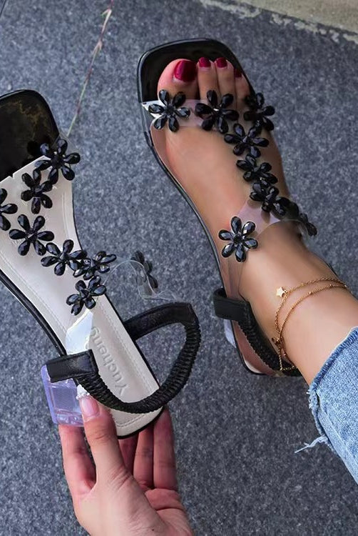 Flower Open Toe Block Heel Sandals-Sandals-Trendsi-Urban Threadz Boutique, Women's Fashion Boutique in Saugatuck, MI