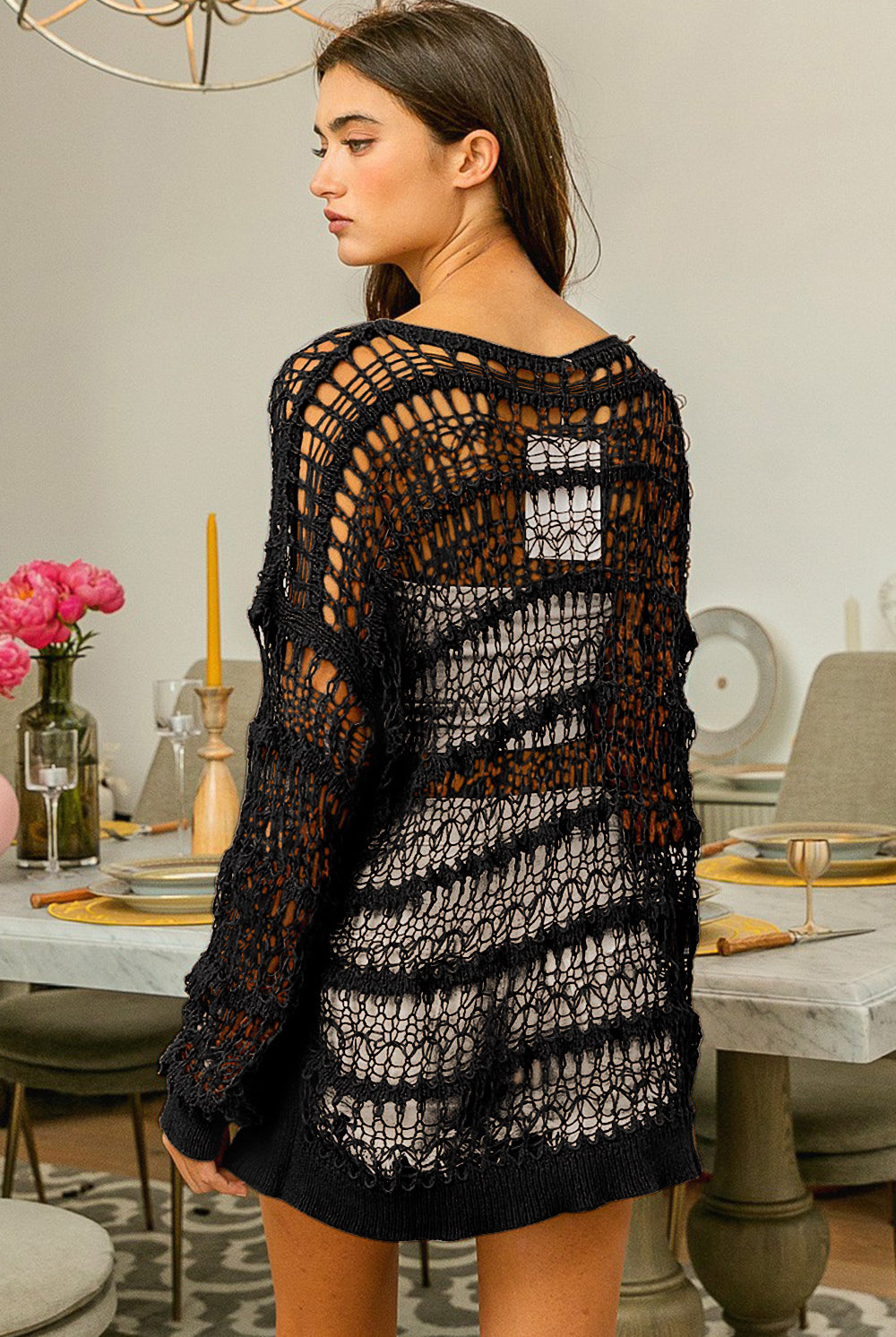 BiBi Long Sleeve Knit Cover Up-Long Sleeves-Trendsi-Urban Threadz Boutique, Women's Fashion Boutique in Saugatuck, MI