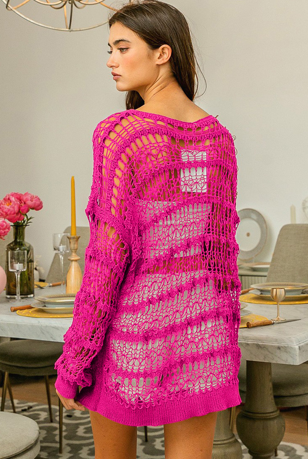 BiBi Long Sleeve Knit Cover Up-Long Sleeves-Trendsi-Urban Threadz Boutique, Women's Fashion Boutique in Saugatuck, MI