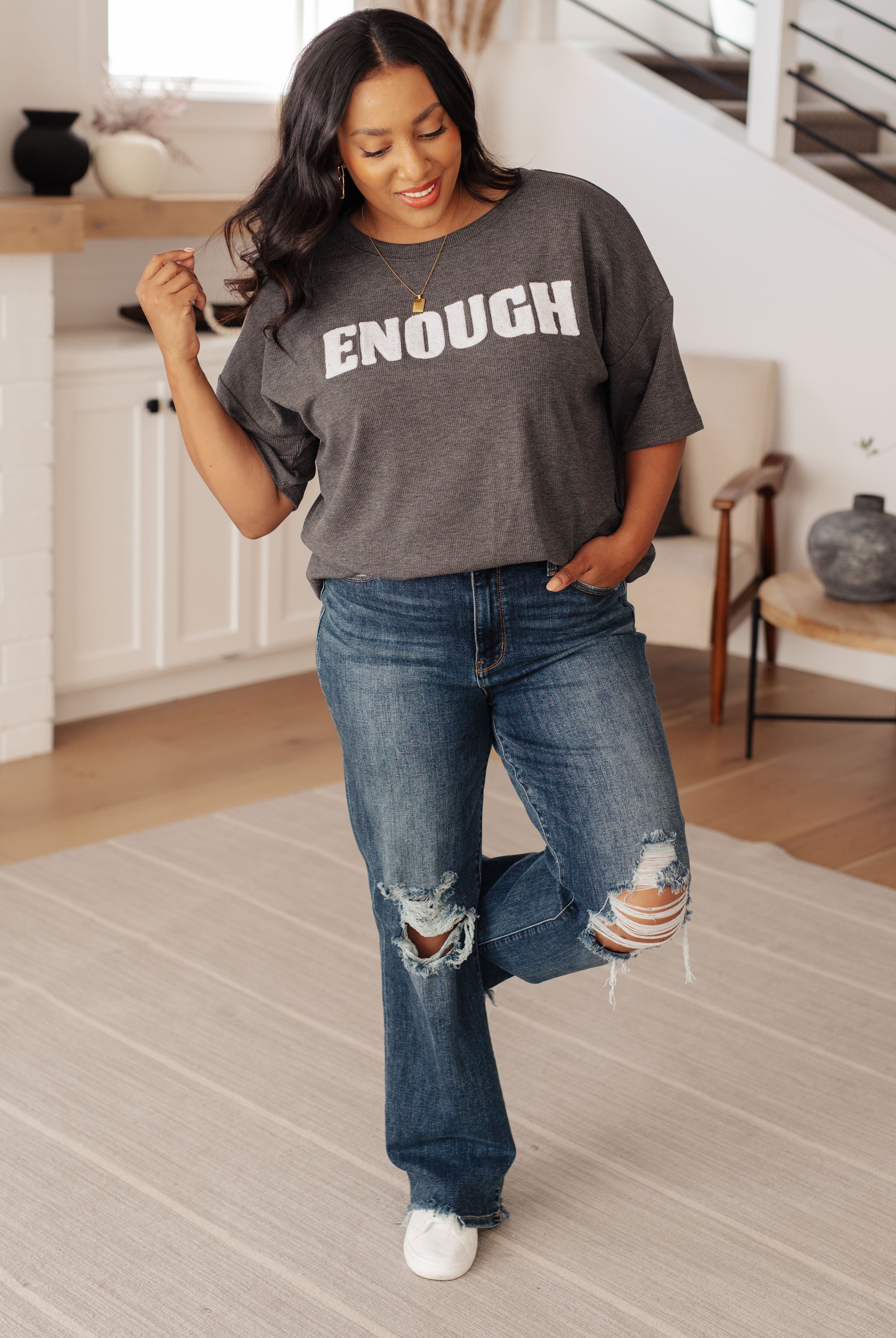 Always Enough Graphic Tee in Charcoal-Graphic Tees-Ave Shops-Urban Threadz Boutique, Women's Fashion Boutique in Saugatuck, MI