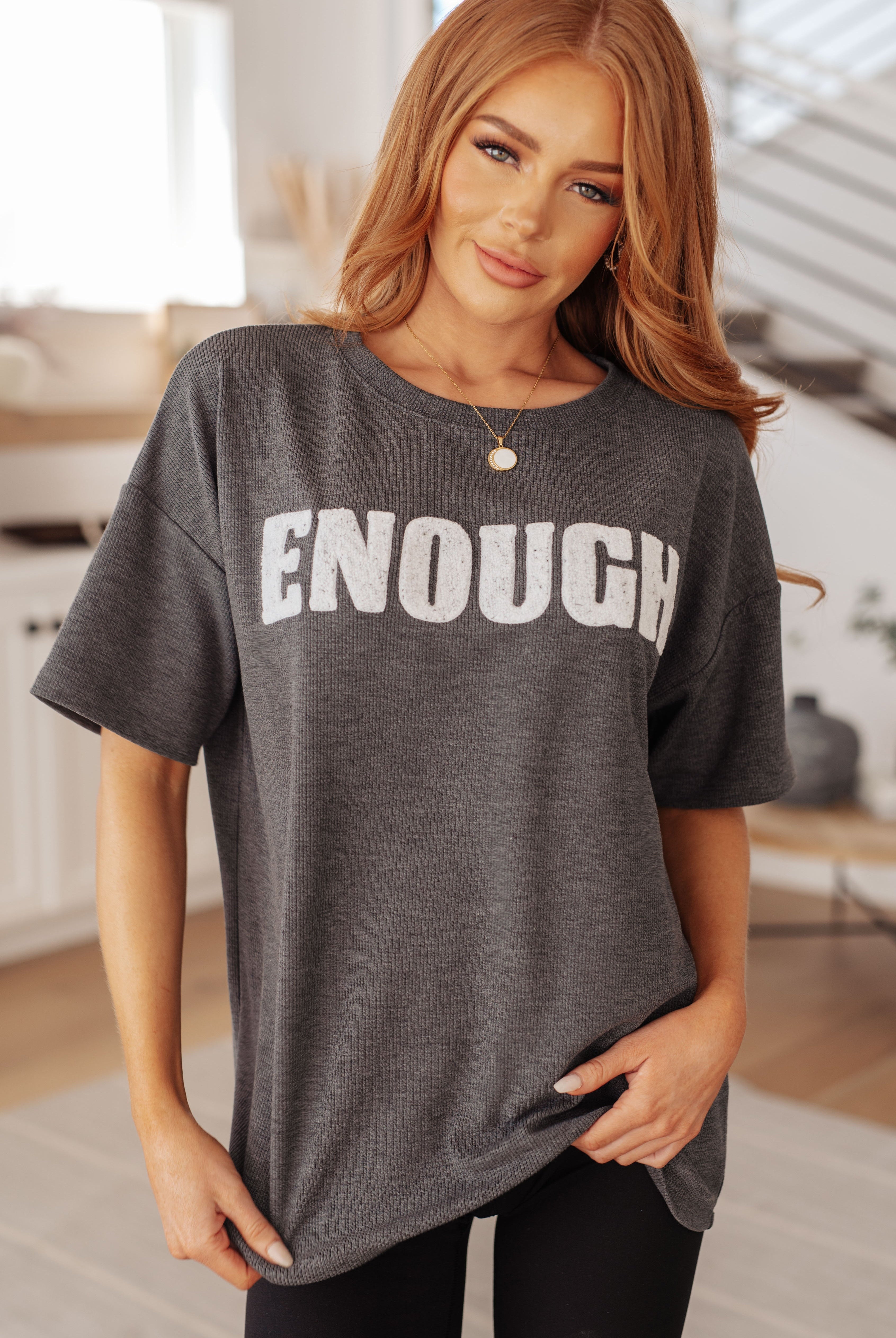 Always Enough Graphic Tee in Charcoal-Graphic Tees-Ave Shops-Urban Threadz Boutique, Women's Fashion Boutique in Saugatuck, MI