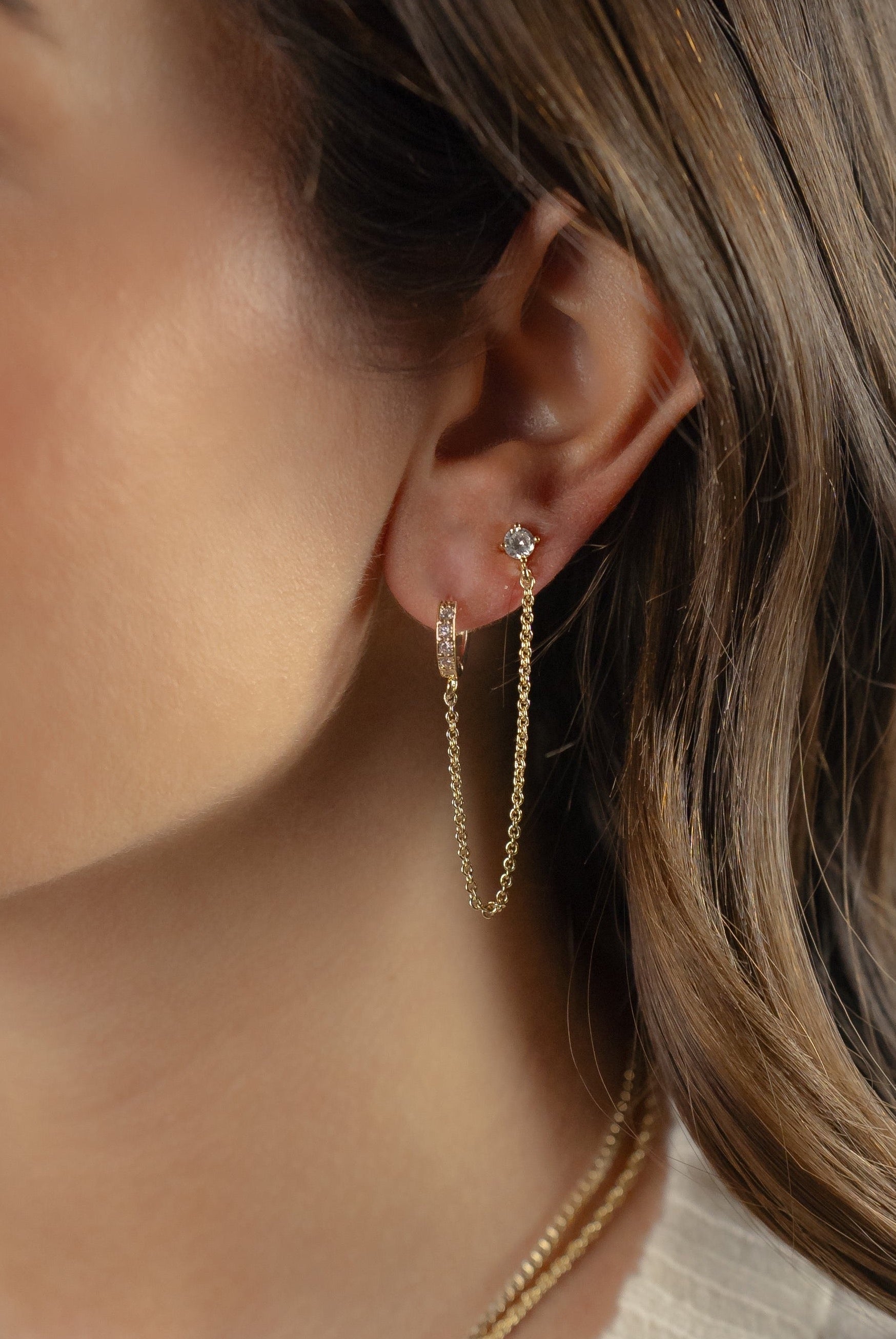 Donna Huggie and Stud Ear Chain-Earrings-The Sis Kiss®-Urban Threadz Boutique, Women's Fashion Boutique in Saugatuck, MI