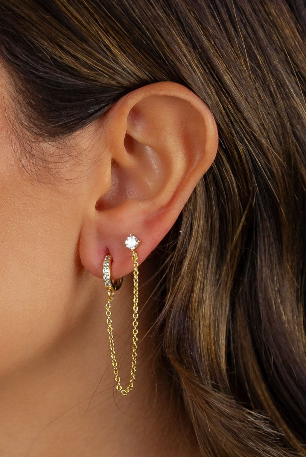 Donna Huggie and Stud Ear Chain-Earrings-The Sis Kiss®-Urban Threadz Boutique, Women's Fashion Boutique in Saugatuck, MI