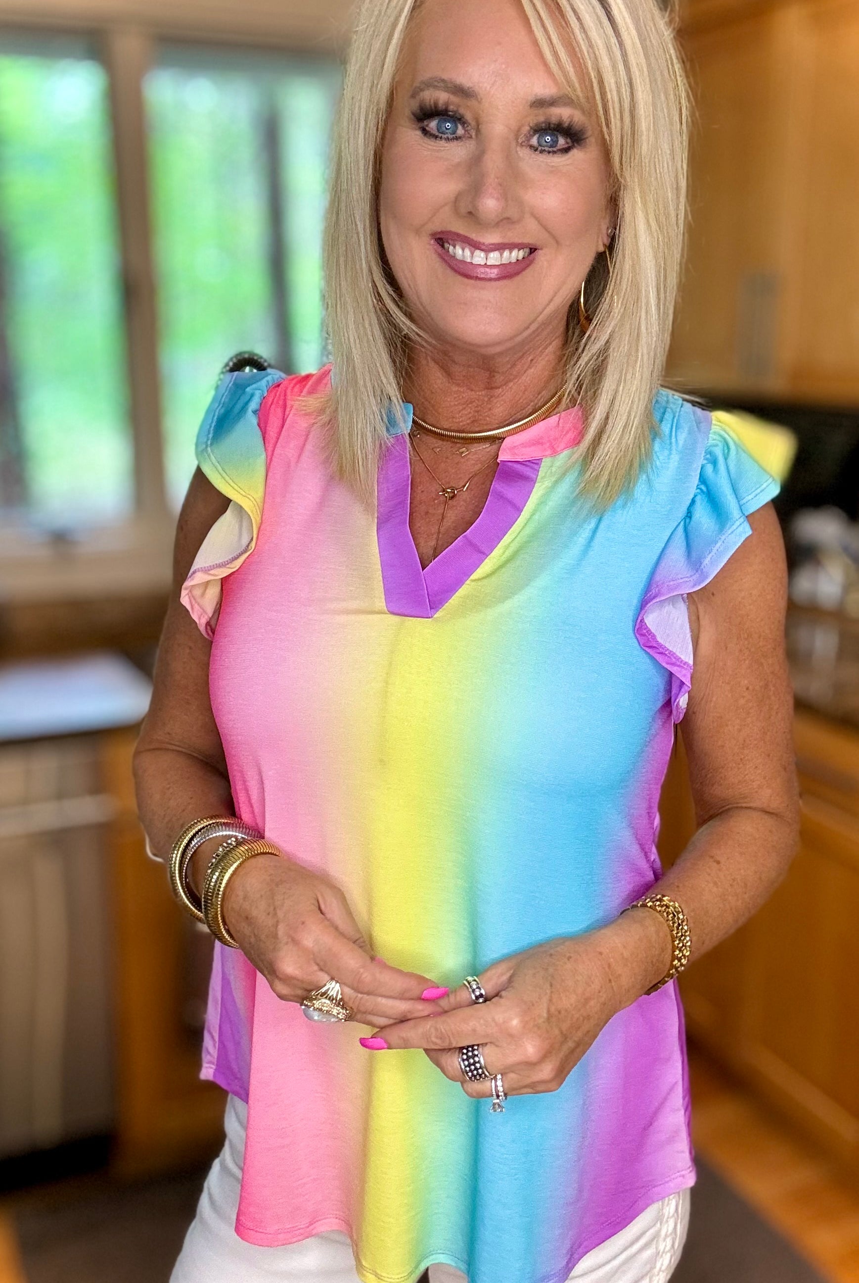 Lizzy Flutter Sleeve Top in Ombre Rainbow-Tank Tops-Ave Shops-Urban Threadz Boutique, Women's Fashion Boutique in Saugatuck, MI