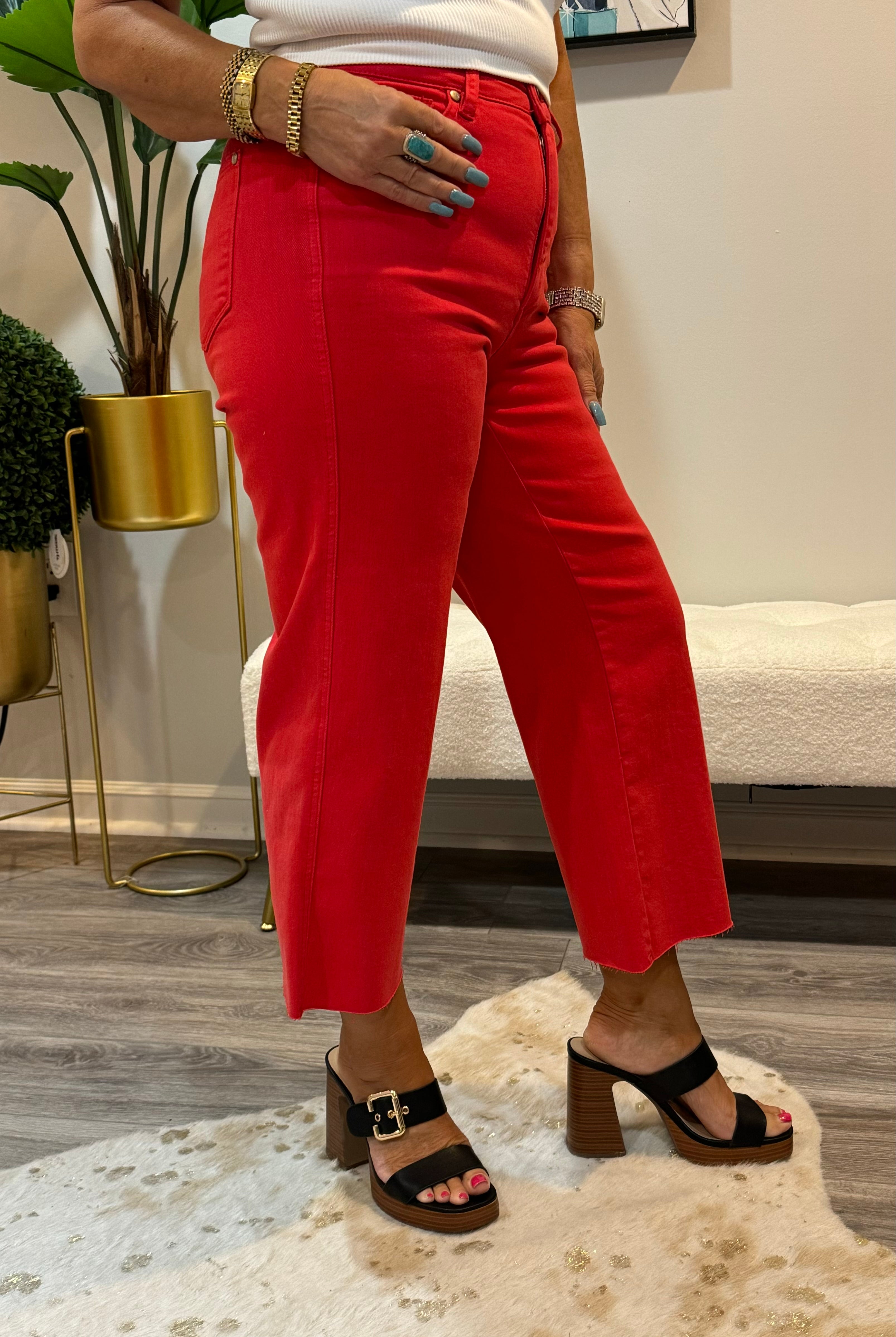 Lisa High Rise Control Top Wide Leg Crop Jeans in Red-Jeans-Ave Shops-Urban Threadz Boutique, Women's Fashion Boutique in Saugatuck, MI