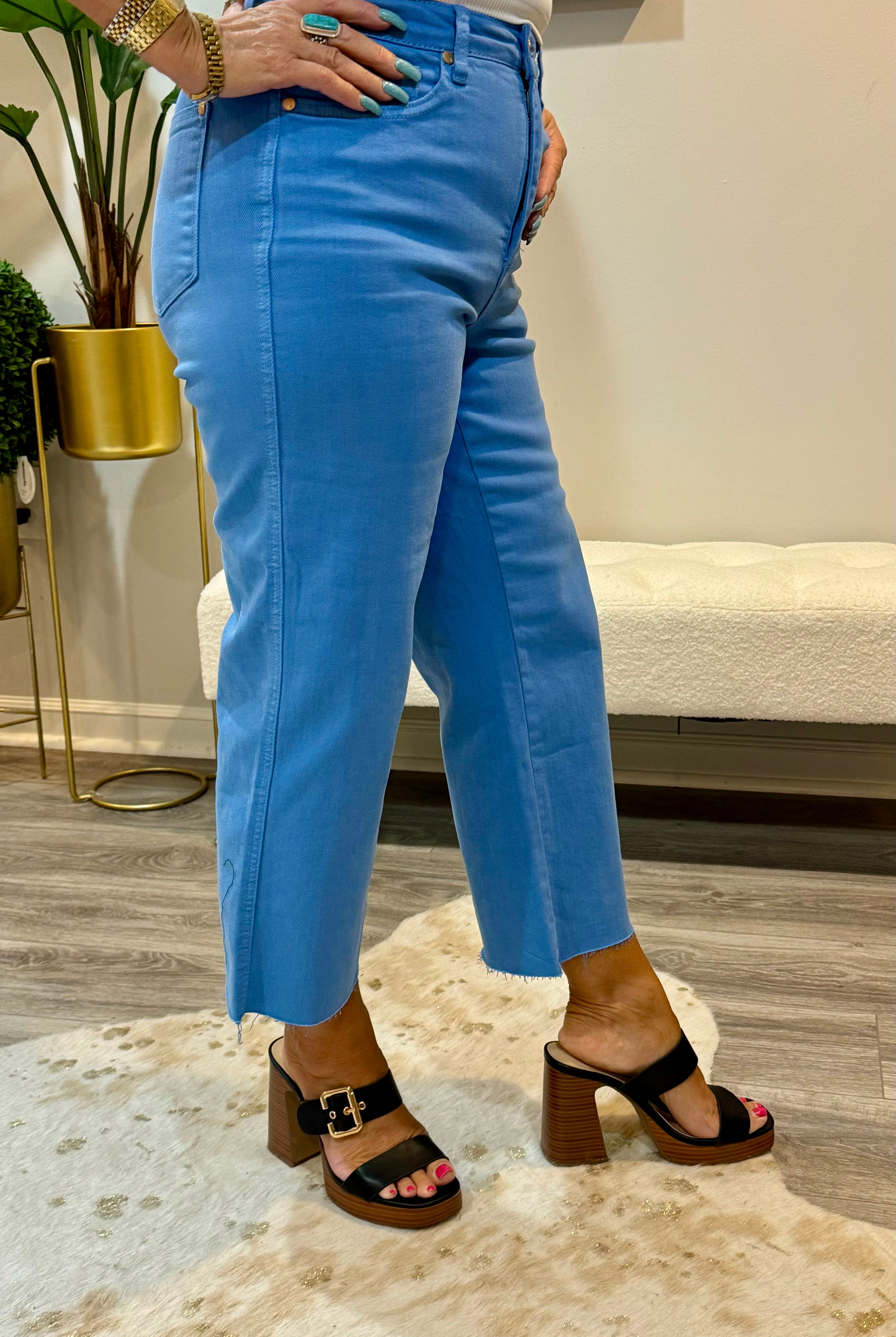Lisa High Rise Control Top Wide Leg Crop Jeans in Sky Blue-Jeans-Ave Shops-Urban Threadz Boutique, Women's Fashion Boutique in Saugatuck, MI