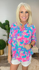 Lizzy Top in Pink and Teal Tie Dye-Short Sleeves-Ave Shops-Urban Threadz Boutique, Women's Fashion Boutique in Saugatuck, MI