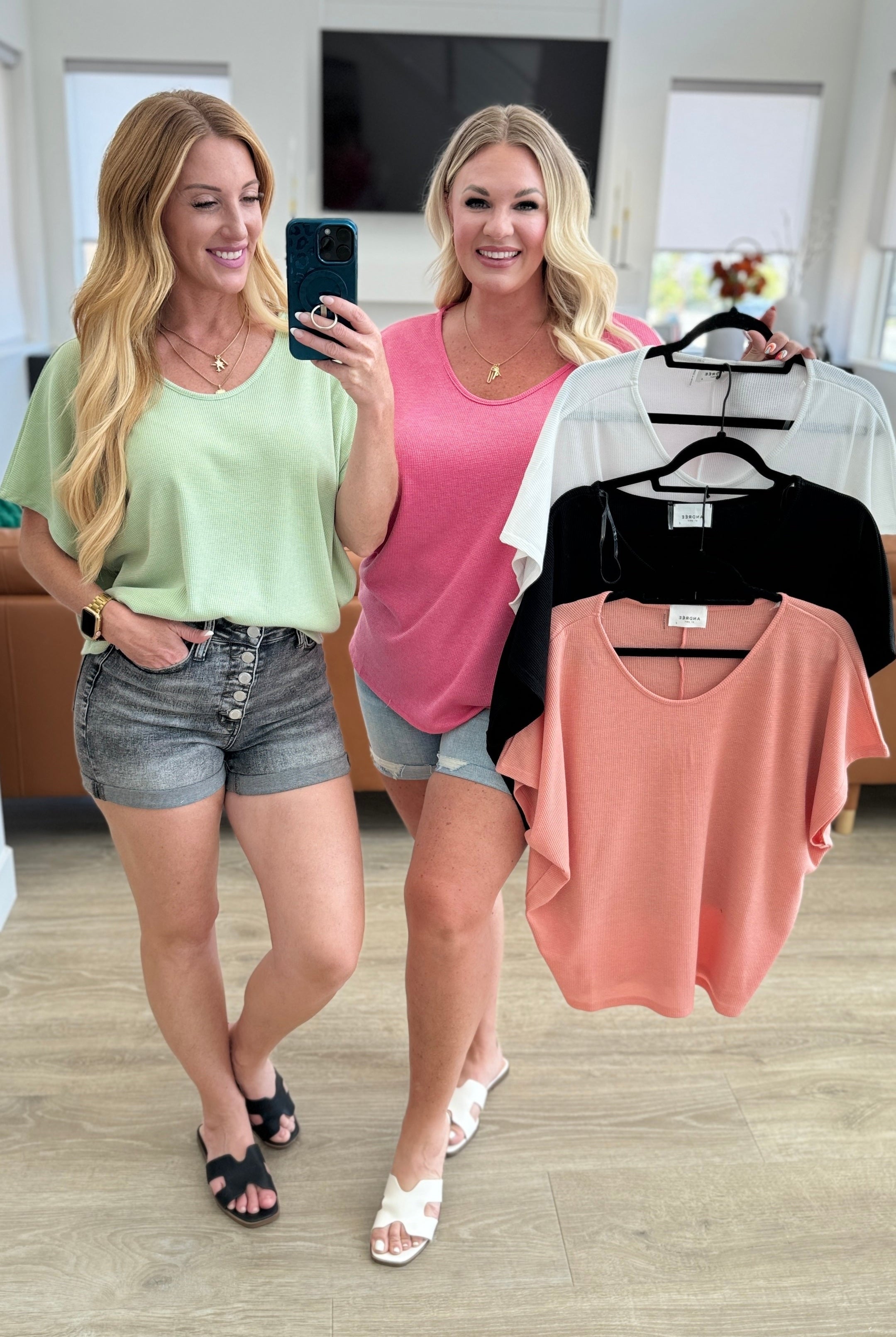 Big Sky Country Waffle Knit Top In Apricot-Short Sleeves-Ave Shops-Urban Threadz Boutique, Women's Fashion Boutique in Saugatuck, MI