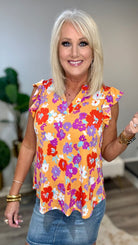 Lizzy Flutter Sleeve Top in Apricot and Red Floral-Short Sleeves-Ave Shops-Urban Threadz Boutique, Women's Fashion Boutique in Saugatuck, MI