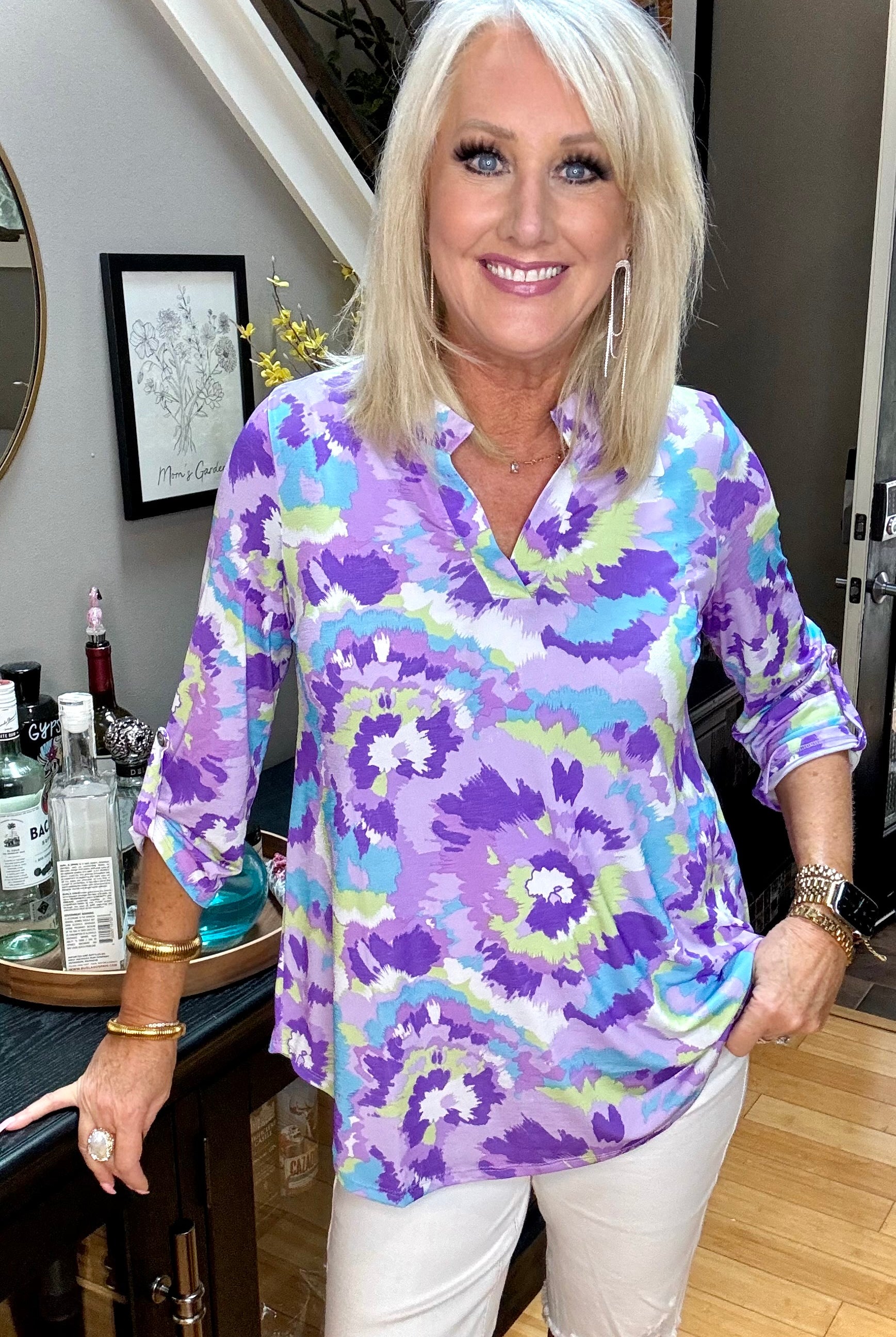 Lizzy Top in Lavender and Purple Brush Strokes-Long Sleeves-Ave Shops-Urban Threadz Boutique, Women's Fashion Boutique in Saugatuck, MI