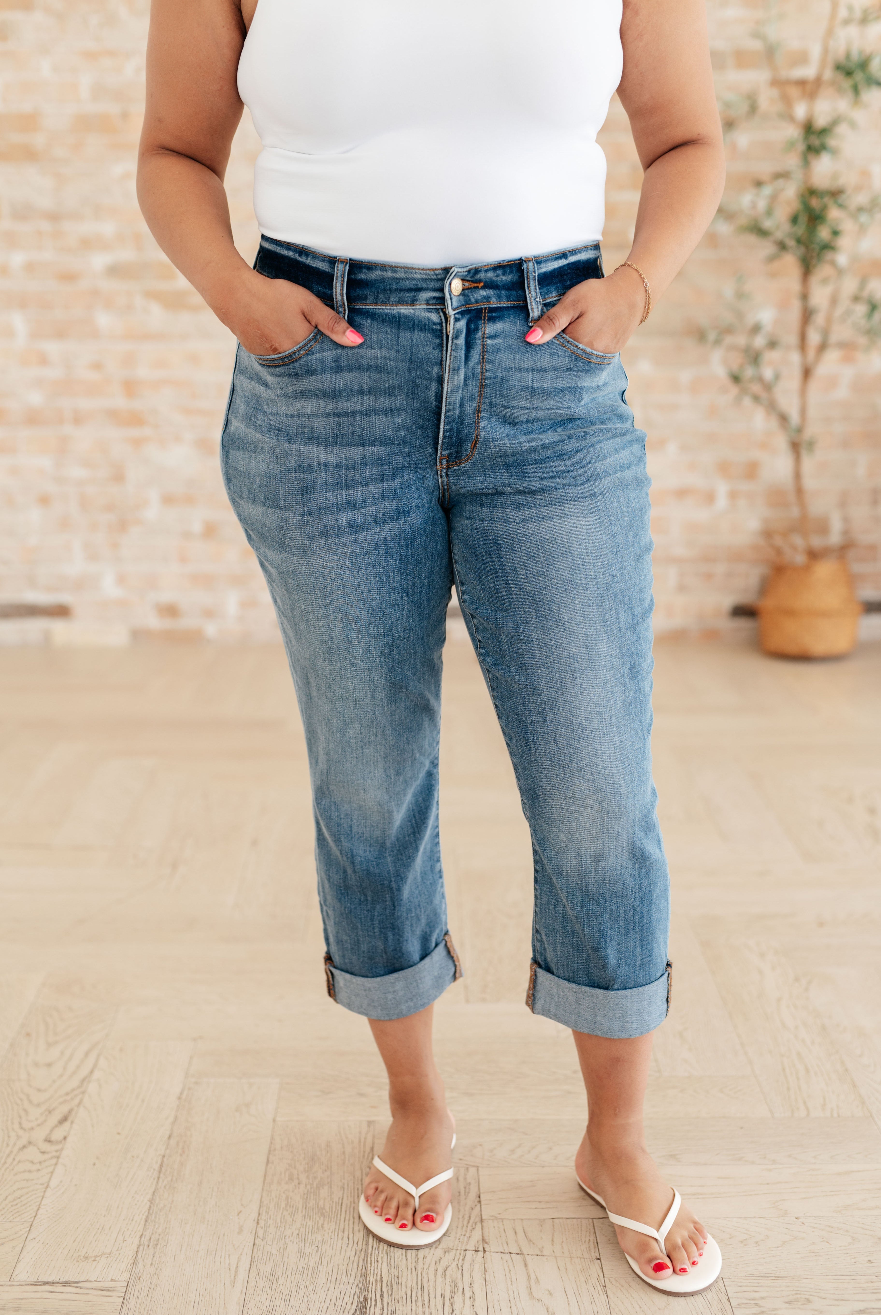 Laura Mid Rise Cuffed Skinny Capri Jeans-Denim-Ave Shops-Urban Threadz Boutique, Women's Fashion Boutique in Saugatuck, MI