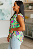 Lizzy Flutter Sleeve Top in Emerald and Purple Floral-Short Sleeves-Ave Shops-Urban Threadz Boutique, Women's Fashion Boutique in Saugatuck, MI