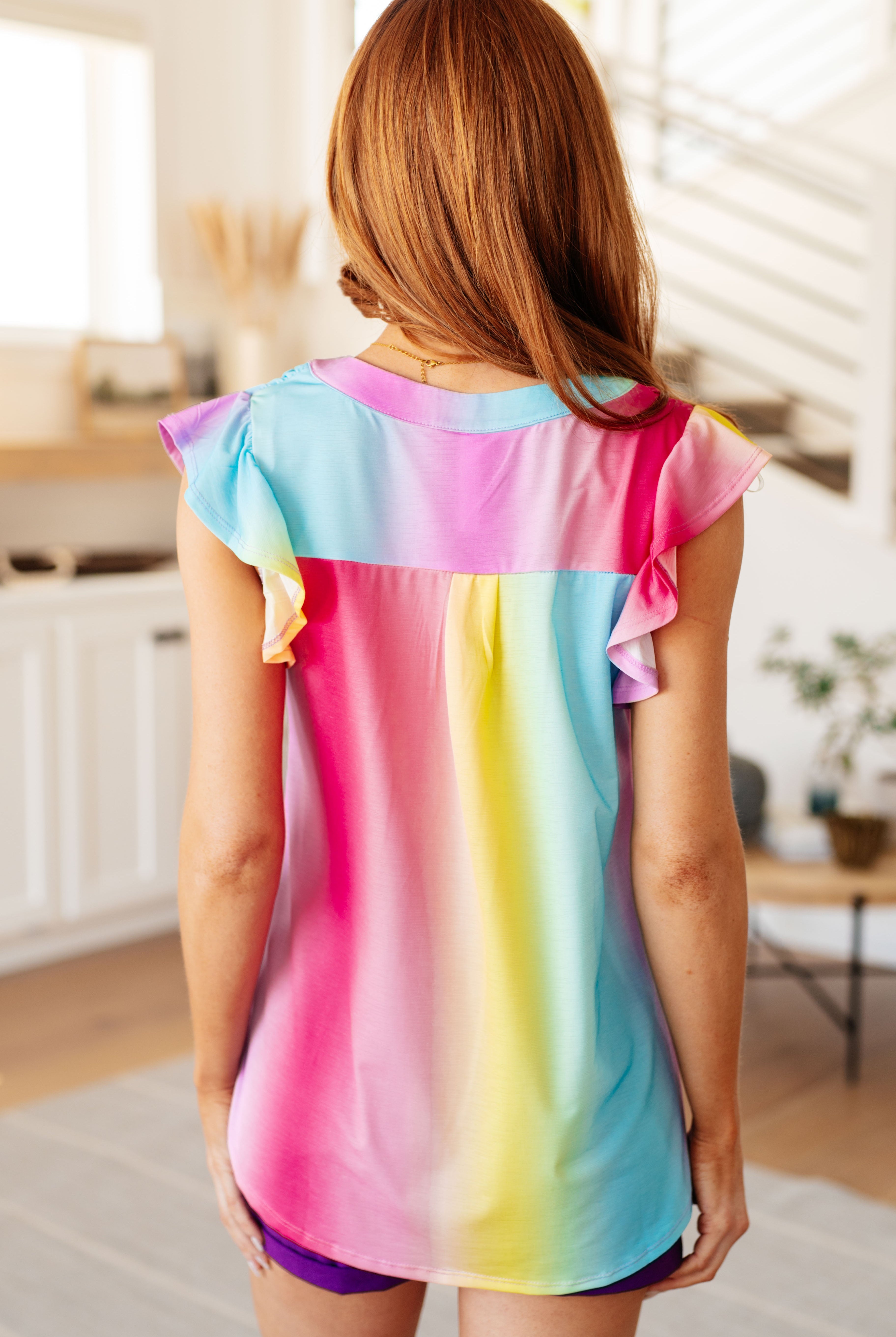 Lizzy Flutter Sleeve Top in Ombre Rainbow-Tank Tops-Ave Shops-Urban Threadz Boutique, Women's Fashion Boutique in Saugatuck, MI