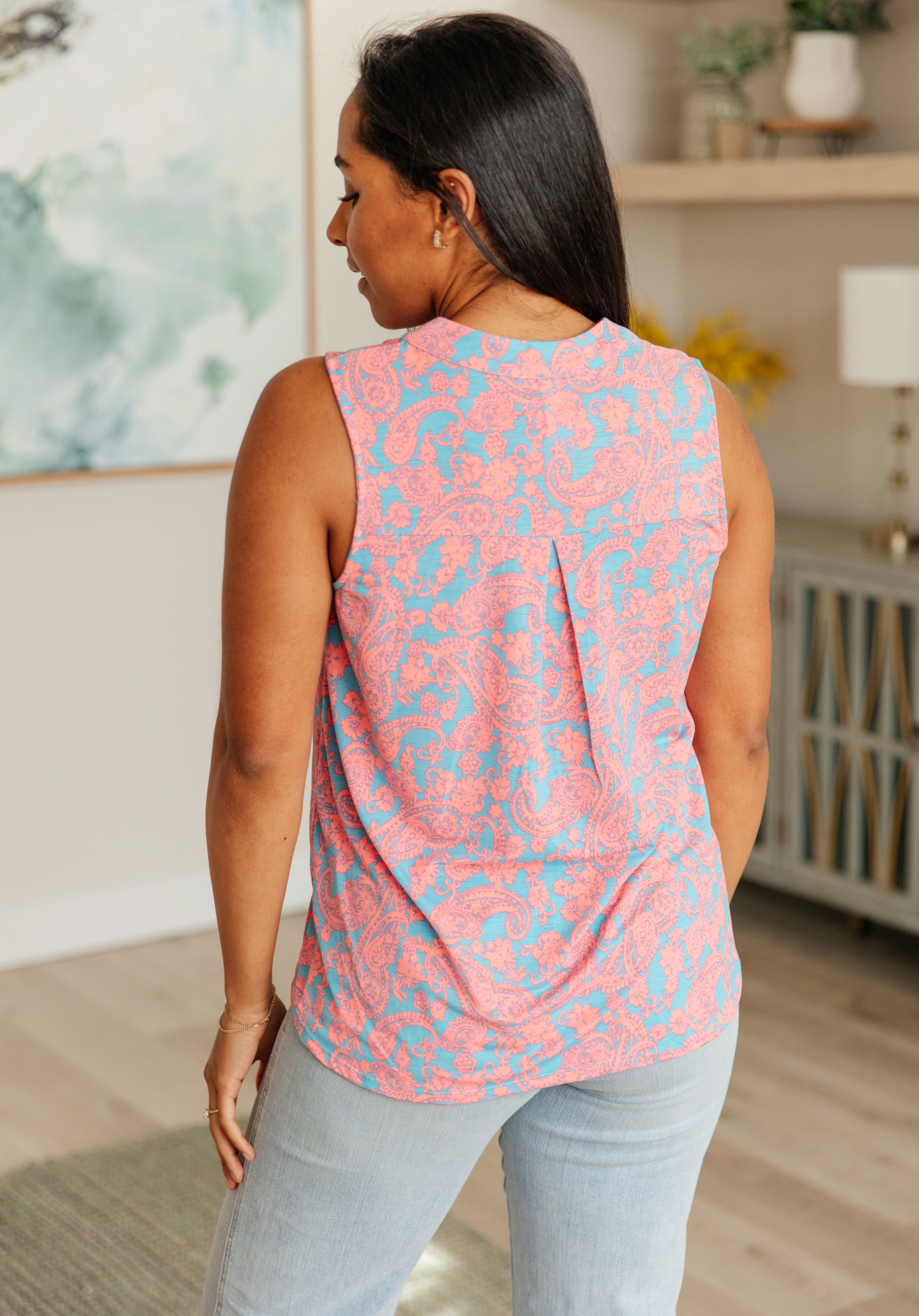 Lizzy Tank Top in Blue and Apricot Paisley-Tank Tops-Ave Shops-Urban Threadz Boutique, Women's Fashion Boutique in Saugatuck, MI