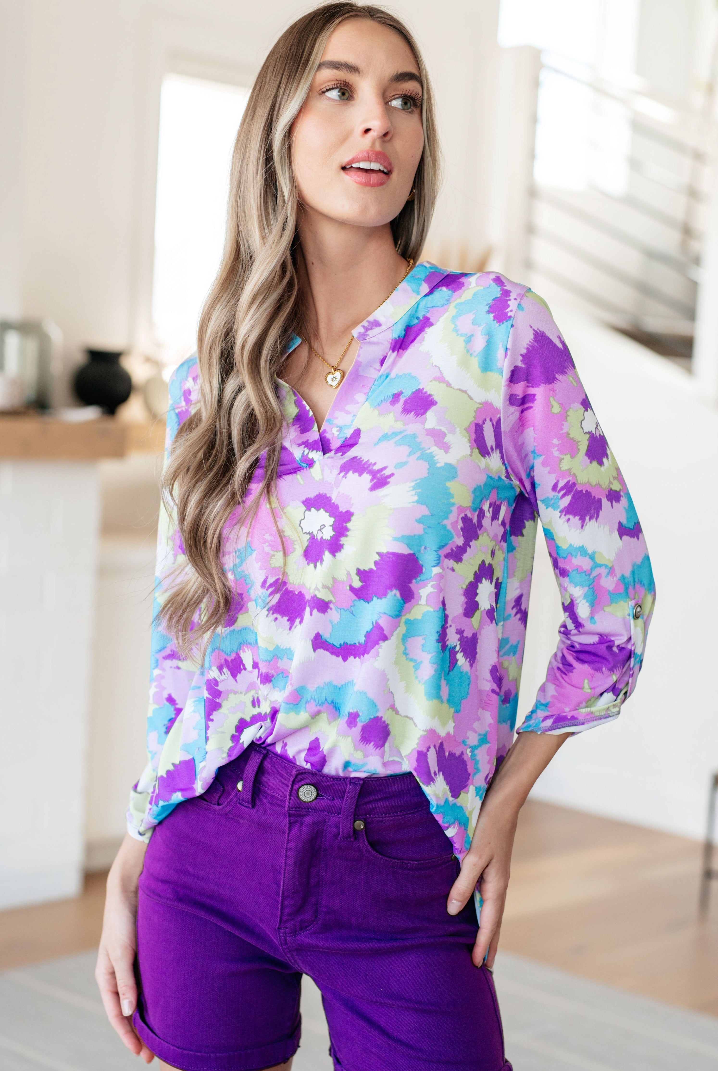 Lizzy Top in Lavender and Purple Brush Strokes-Long Sleeves-Ave Shops-Urban Threadz Boutique, Women's Fashion Boutique in Saugatuck, MI