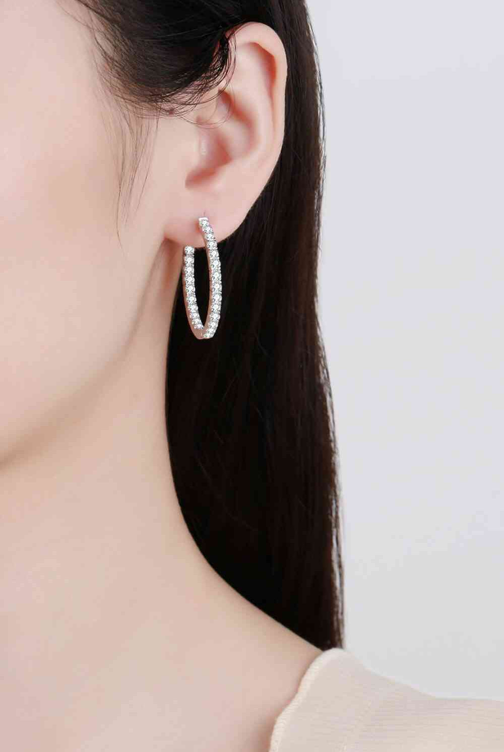 Moissanite Rhodium-Plated Hoop Earrings-Earrings-Trendsi-Urban Threadz Boutique, Women's Fashion Boutique in Saugatuck, MI