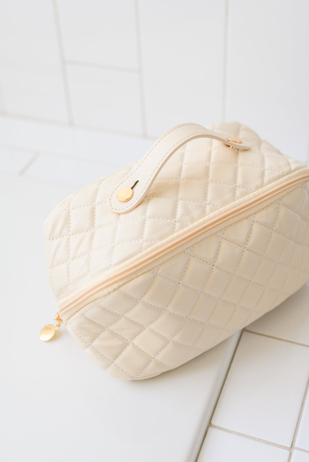 Large Capacity Quilted Makeup Bag in Cream-Handbags-Ave Shops-Urban Threadz Boutique, Women's Fashion Boutique in Saugatuck, MI