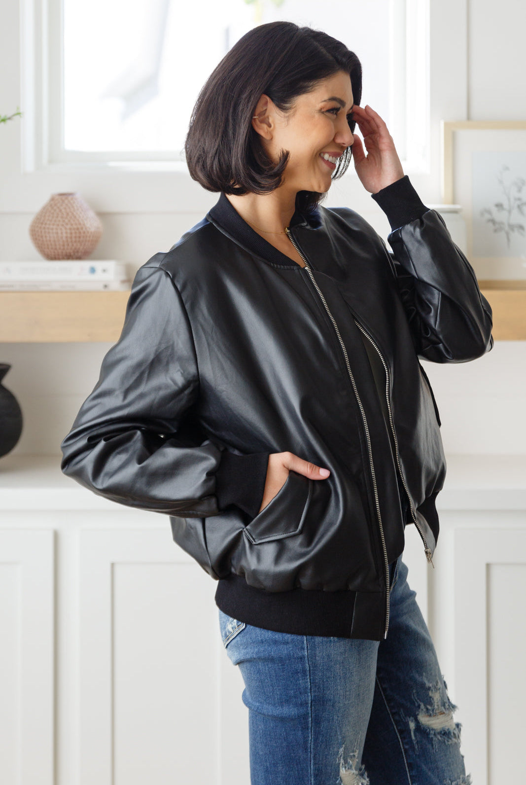 This Is It Faux Leather Bomber Jacket In Black-Womens-Ave Shops-Urban Threadz Boutique, Women's Fashion Boutique in Saugatuck, MI