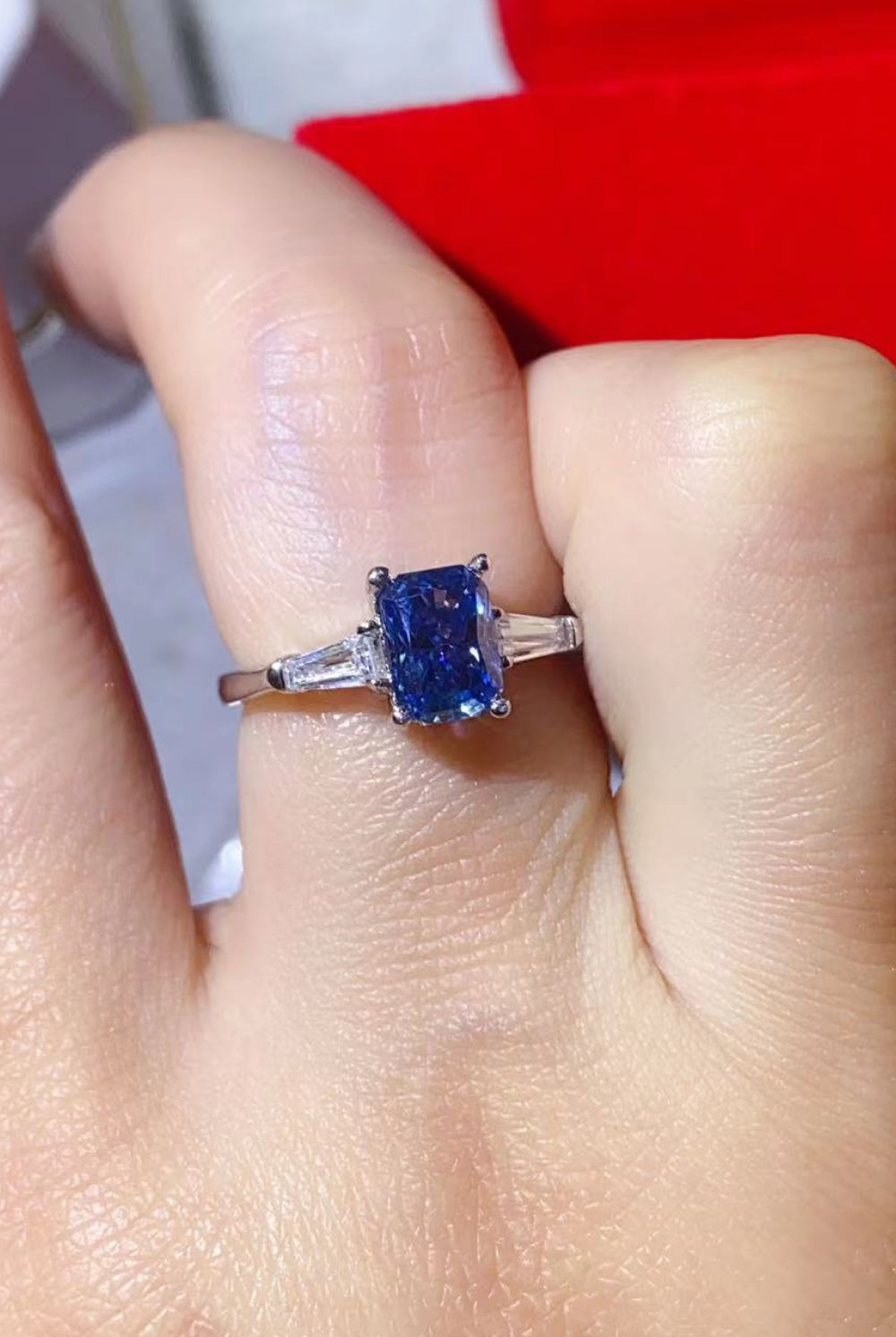 1 Carat Moissanite Platinum-Plated Rectangle Ring in Blue-Trendsi-Urban Threadz Boutique, Women's Fashion Boutique in Saugatuck, MI