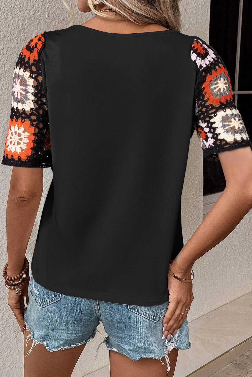 Geometric Round Neck Short Sleeve Blouse-Sample-Short Sleeves-Trendsi-Urban Threadz Boutique, Women's Fashion Boutique in Saugatuck, MI