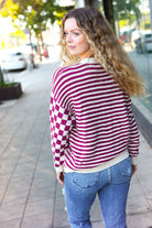 Cozy Days Magenta Checkered & Striped Button-Down Cardigan-Cardigans-Haptics-Urban Threadz Boutique, Women's Fashion Boutique in Saugatuck, MI