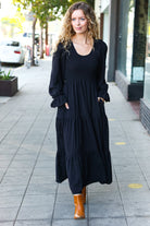 Beautiful You Black Smocked Ruffle Sleeve Maxi Dress-Dresses-Haptics-Urban Threadz Boutique, Women's Fashion Boutique in Saugatuck, MI