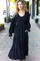 Beautiful You Black Smocked Ruffle Sleeve Maxi Dress-Dresses-Haptics-Urban Threadz Boutique, Women's Fashion Boutique in Saugatuck, MI