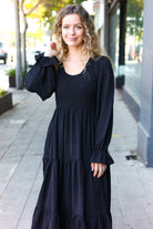 Beautiful You Black Smocked Ruffle Sleeve Maxi Dress-Dresses-Haptics-Urban Threadz Boutique, Women's Fashion Boutique in Saugatuck, MI