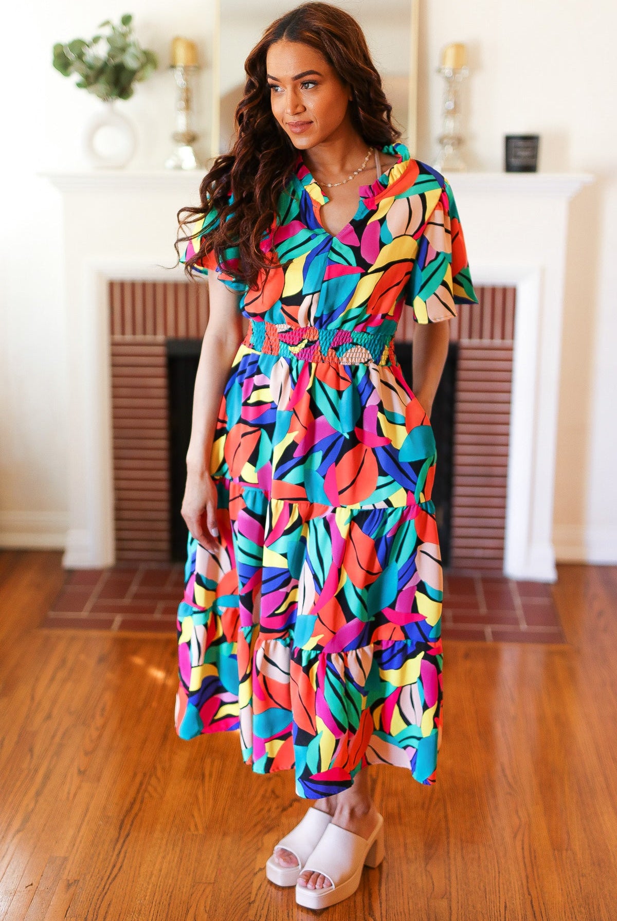 Be Bold Multicolor Abstract Tropical Print Smocked Waist Maxi Dress-Haptics-Urban Threadz Boutique, Women's Fashion Boutique in Saugatuck, MI