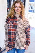 Rust & Taupe Plaid Color Block Shacket-Shackets-Haptics-Urban Threadz Boutique, Women's Fashion Boutique in Saugatuck, MI