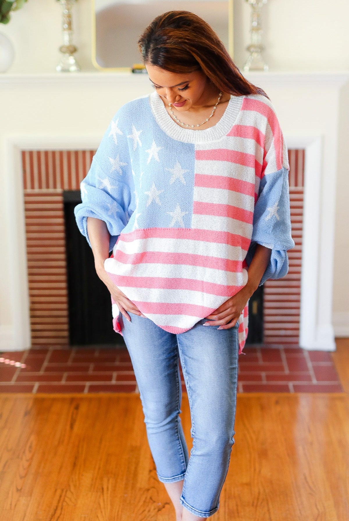 Stars & Stripes American Flag Print Oversized Sweater-Long Sleeves-Haptics-Urban Threadz Boutique, Women's Fashion Boutique in Saugatuck, MI