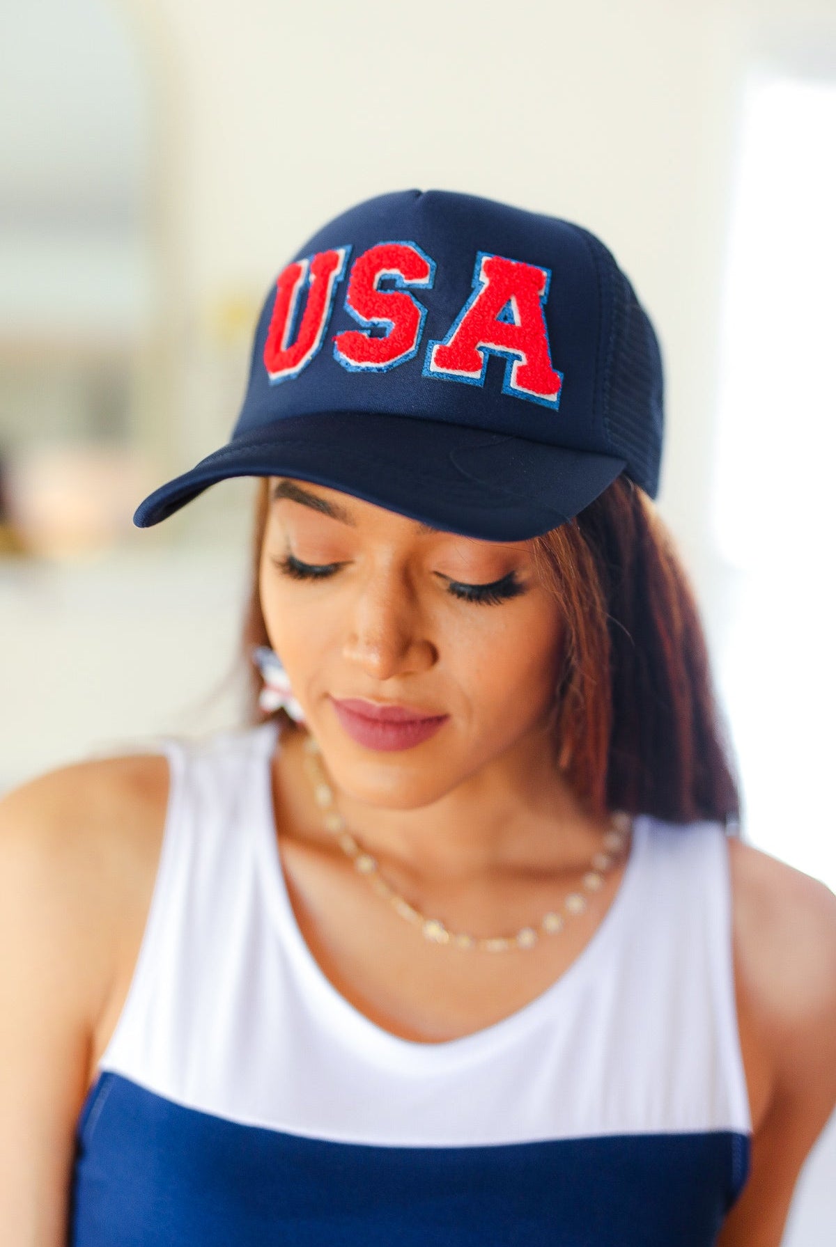 Navy "USA" Mesh Trucker Hat-Hats-ANARK STREET-Urban Threadz Boutique, Women's Fashion Boutique in Saugatuck, MI
