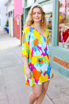 Bright Thoughts Yellow Floral Print V Neck Babydoll Dress-Beeson River-Urban Threadz Boutique, Women's Fashion Boutique in Saugatuck, MI