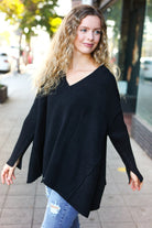 Casual Chic Black Oversized V Neck Rib Knit Sweater-Sweaters-Haptics-Urban Threadz Boutique, Women's Fashion Boutique in Saugatuck, MI