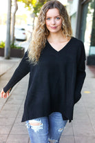 Casual Chic Black Oversized V Neck Rib Knit Sweater-Sweaters-Haptics-Urban Threadz Boutique, Women's Fashion Boutique in Saugatuck, MI