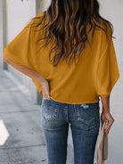 Full Size Cowl Neck Three-Quarter Sleeve Blouse-sample-Short Sleeves-Trendsi-Urban Threadz Boutique, Women's Fashion Boutique in Saugatuck, MI