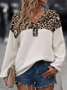 Leopard V-Neck Long Sleeve T-Shirt-Long Sleeves-Trendsi-Urban Threadz Boutique, Women's Fashion Boutique in Saugatuck, MI