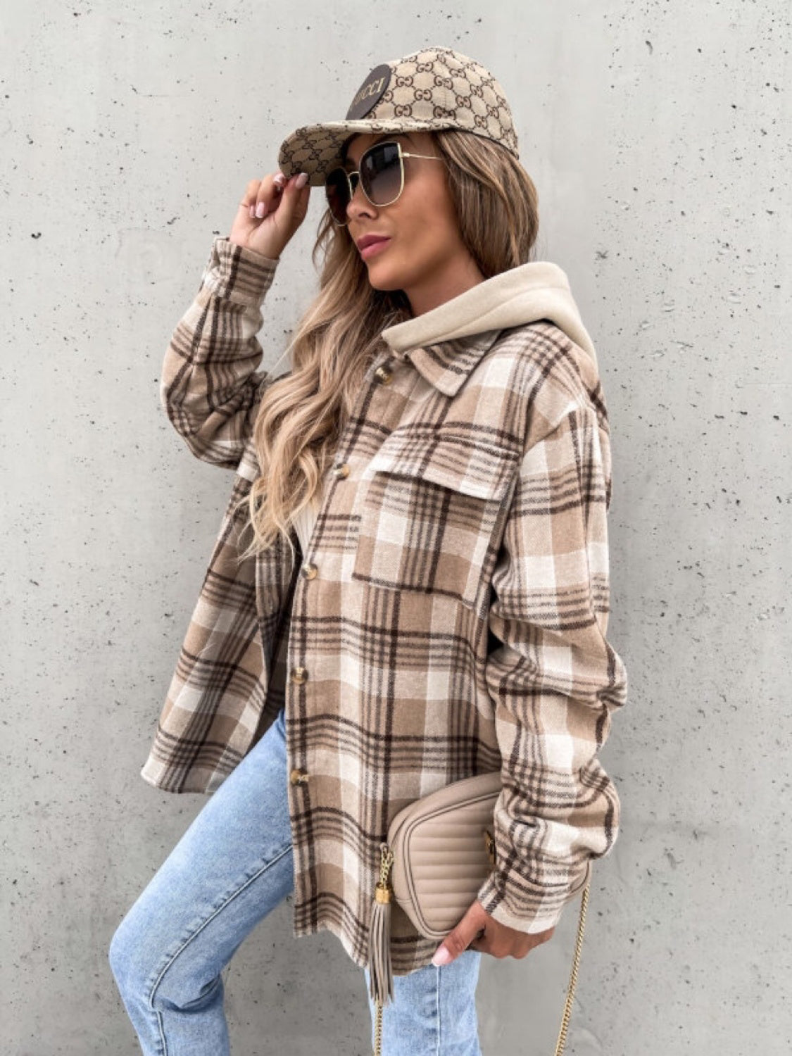 Plaid Dropped Shoulder Hooded Jacket-Coats & Jackets-Trendsi-Urban Threadz Boutique, Women's Fashion Boutique in Saugatuck, MI