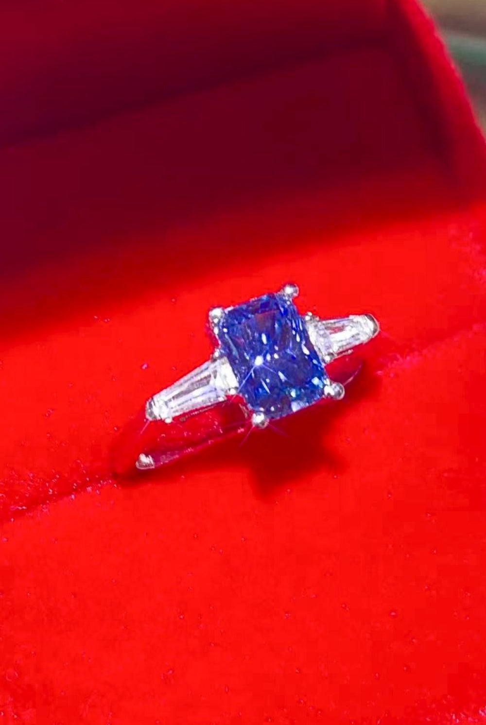 1 Carat Moissanite Platinum-Plated Rectangle Ring in Blue-Trendsi-Urban Threadz Boutique, Women's Fashion Boutique in Saugatuck, MI
