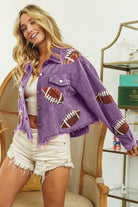 BiBi Football Sequin Embroidery Washed Corduroy Jacket-Jackets-Trendsi-Urban Threadz Boutique, Women's Fashion Boutique in Saugatuck, MI