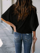 Full Size Cowl Neck Three-Quarter Sleeve Blouse-Trendsi-Urban Threadz Boutique, Women's Fashion Boutique in Saugatuck, MI