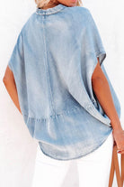 Notched Short Sleeve Denim Top-Trendsi-Urban Threadz Boutique, Women's Fashion Boutique in Saugatuck, MI