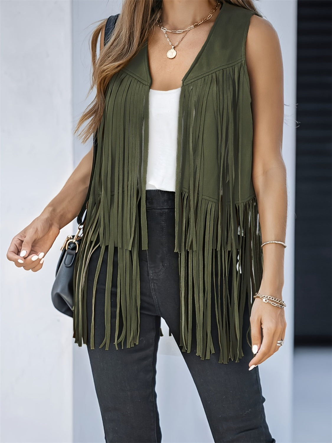 Fringe Open Front Vest Coat- 6 colors-Vests-Trendsi-Urban Threadz Boutique, Women's Fashion Boutique in Saugatuck, MI