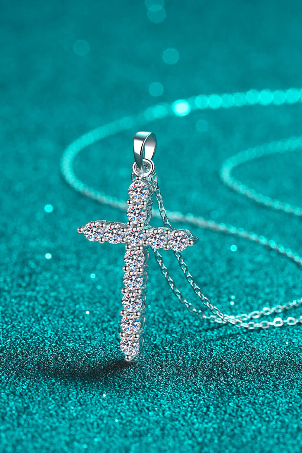 Moissanite Cross Pendant Chain Necklace-Trendsi-Urban Threadz Boutique, Women's Fashion Boutique in Saugatuck, MI