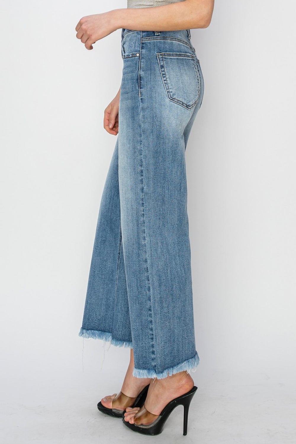 RISEN Raw Hem Cropped Wide Leg Jeans-JEANS-Trendsi-Urban Threadz Boutique, Women's Fashion Boutique in Saugatuck, MI