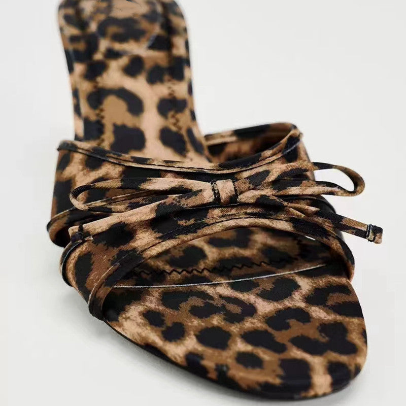 Bow Leopard Kitten Heel Sandals-Trendsi-Urban Threadz Boutique, Women's Fashion Boutique in Saugatuck, MI