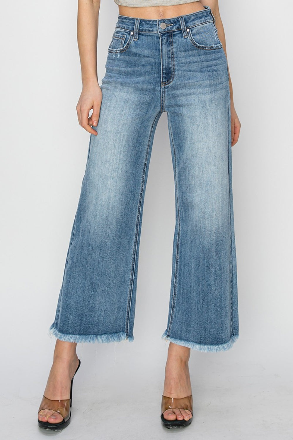 RISEN Raw Hem Cropped Wide Leg Jeans-JEANS-Trendsi-Urban Threadz Boutique, Women's Fashion Boutique in Saugatuck, MI