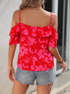 Ruffled Printed Short Sleeve Blouse-Trendsi-Urban Threadz Boutique, Women's Fashion Boutique in Saugatuck, MI