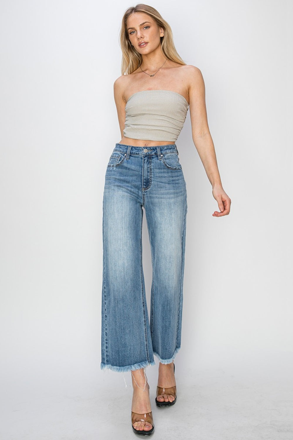 RISEN Raw Hem Cropped Wide Leg Jeans-JEANS-Trendsi-Urban Threadz Boutique, Women's Fashion Boutique in Saugatuck, MI